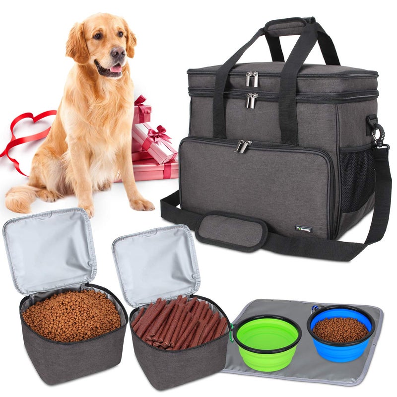 Teamoy Double Layer Dog Travel Bag, Dog Bag for Supplies with 2 Silicone Collapsible Bowls, 2 Food Carriers, 1 Water-Resistant Placemat, Pet Supplies Weekend Tote Organizer (Large, Black) - Image 1